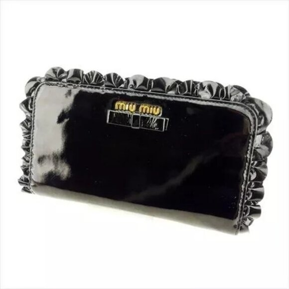 miumiu Wallet Purse Long Wallet Black Gold Woman Authentic Used - Picture 2 of 13
